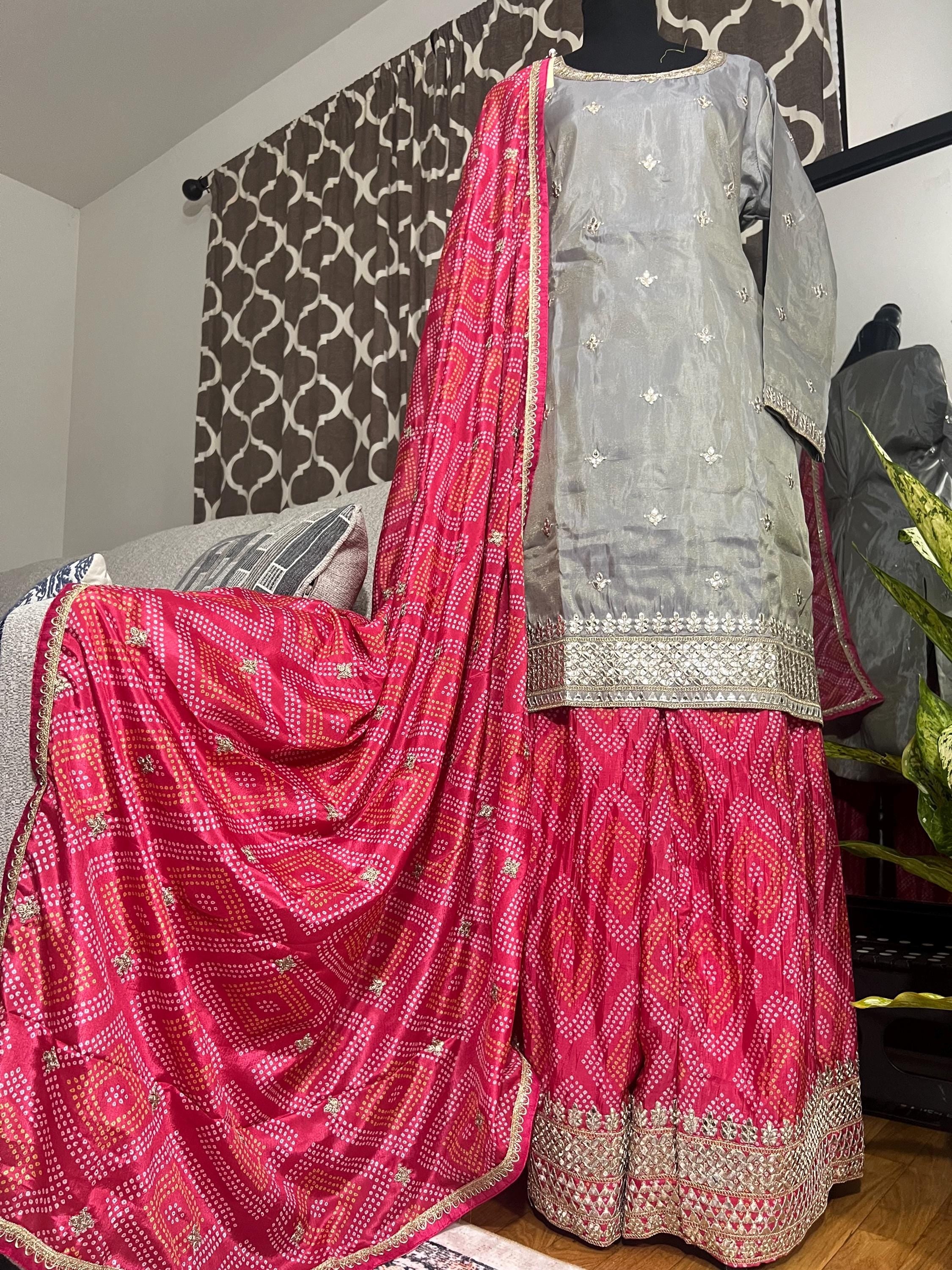 Elegant Silk Suit with Embroidered Plazzo and Dupatta - Chic Indian/Pakistani Attire- Indian Dress - Pakistani Dress - Embroidery