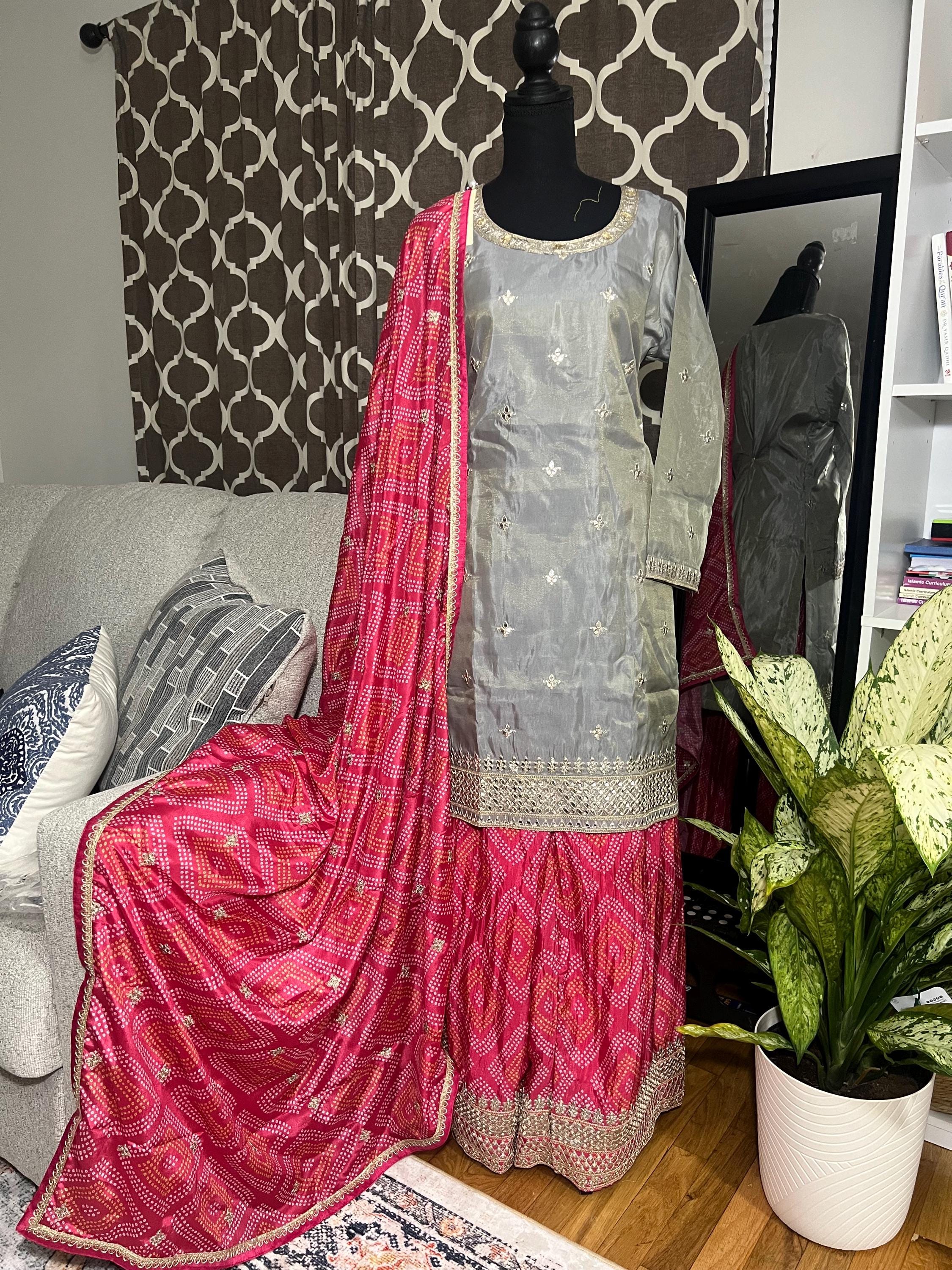 Elegant Silk Suit with Embroidered Plazzo and Dupatta - Chic Indian/Pakistani Attire- Indian Dress - Pakistani Dress - Embroidery