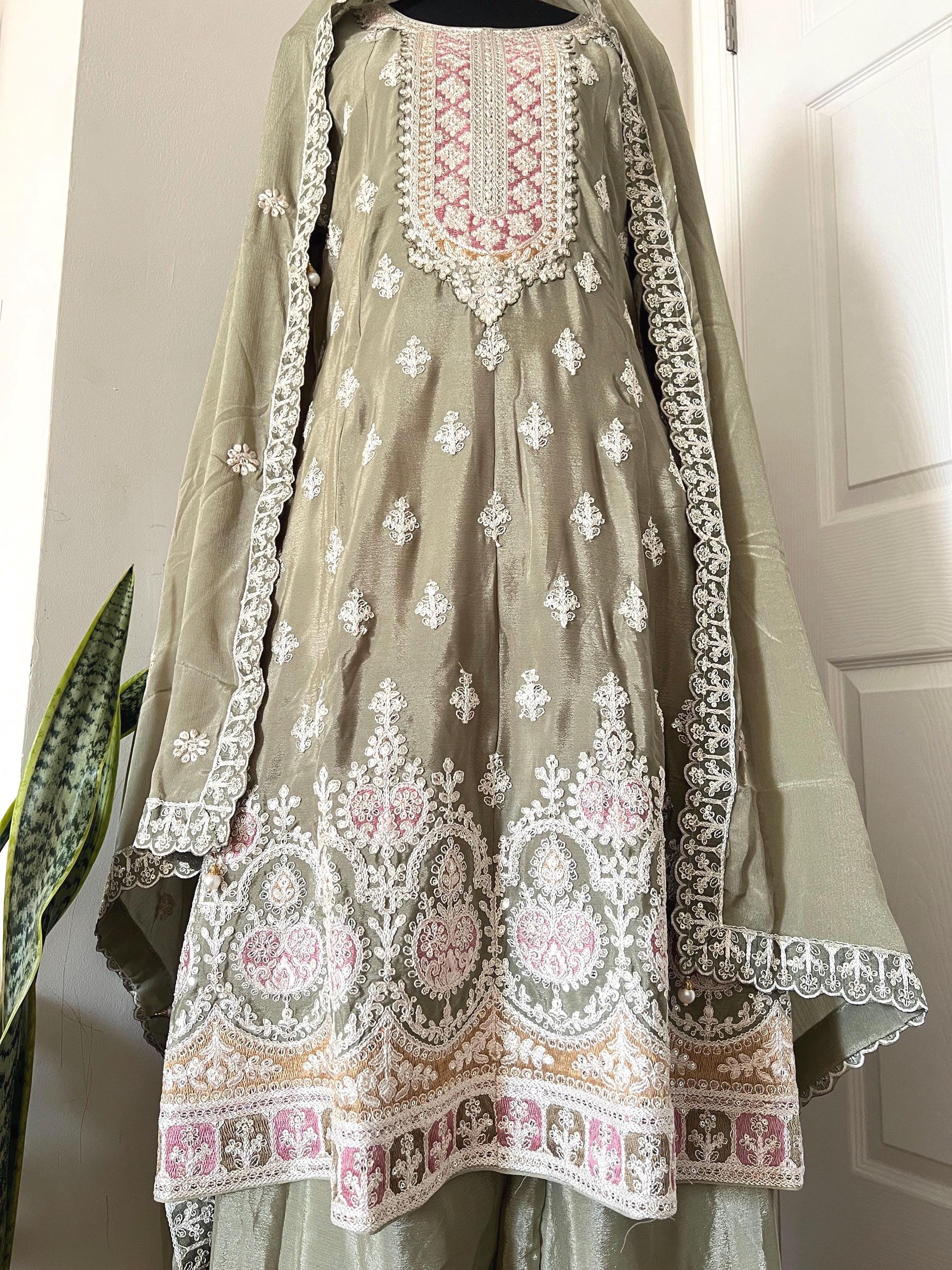 Sharara suit with Embroidered Palazzo Pant And Dupatta - Wedding Eid Party Outfit- Designer Gift Salwar Suit- Indian Dress - Pakistani Dress
