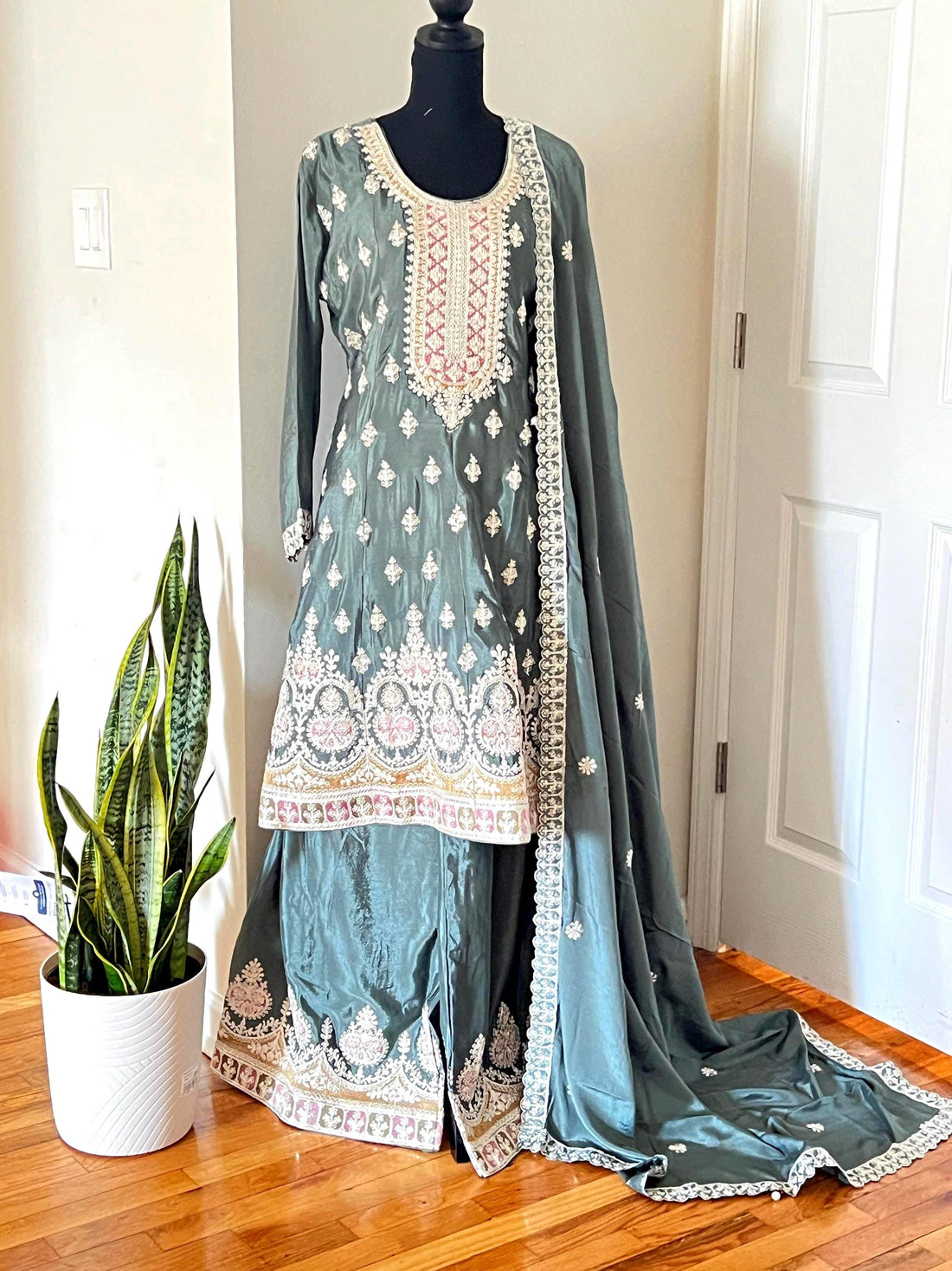 Sharara suit with Embroidered Palazzo Pant And Dupatta - Wedding Eid Party Outfit- Designer Gift Salwar Suit- Indian Dress - Pakistani Dress