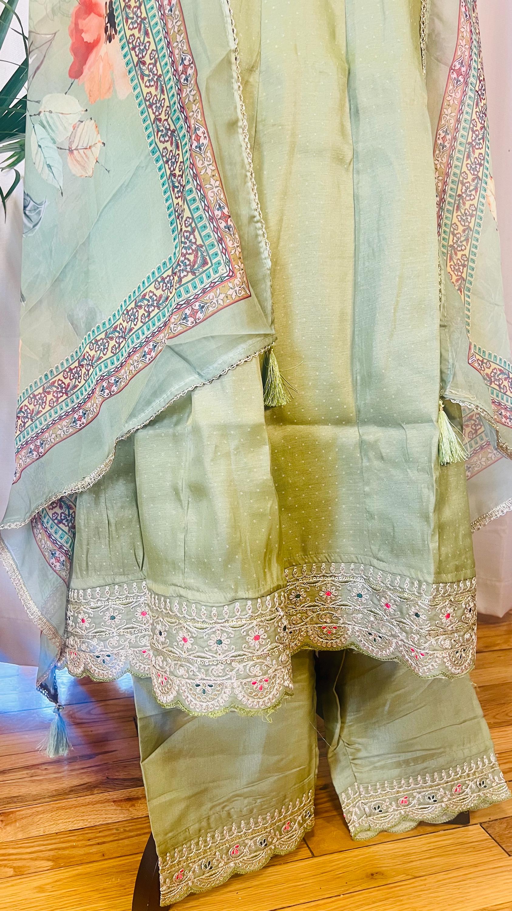 Designer Silk Kurti Set with Dupatta | Handwork & Mirror Detailing | Embroidered Indian Pakistani Salwar Kameez Dress | Perfect Gift for her