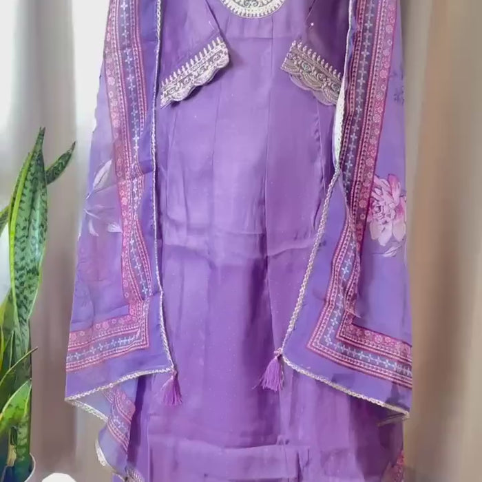 Designer Silk Kurti Set with Dupatta | Handwork & Mirror Detailing | Embroidered Indian Pakistani Salwar Kameez Dress | Perfect Gift for her