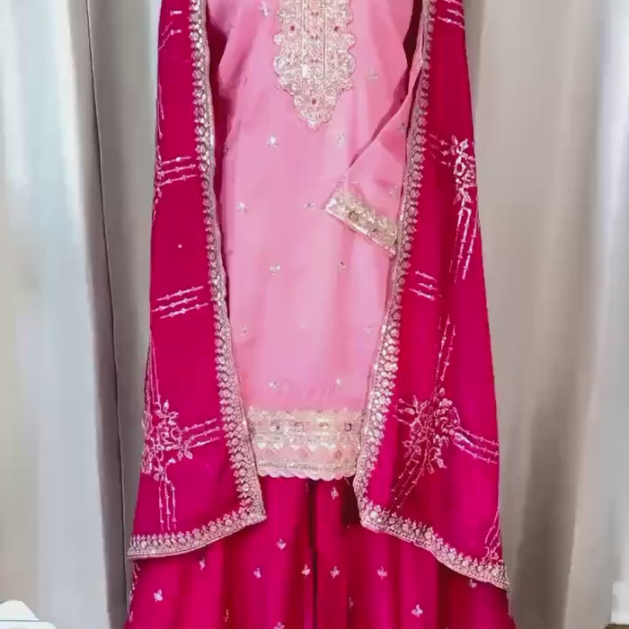 Sharara suit, party wear designer salwar kameez, Heavy embroidery work,ready dress, Eid gift, Pakistani dress, Indian dress, pink dress